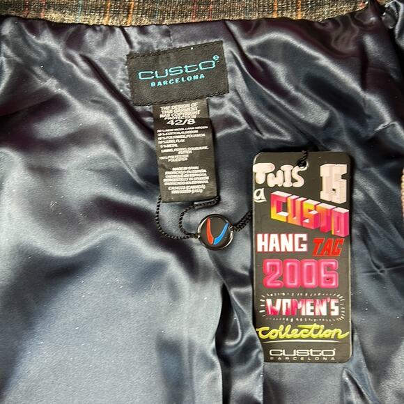 Custo Barcelona Y2K 2006 NWT Long wool blend plaid sparkle no zip coat, 42 or 8 - Picture 10 of 11